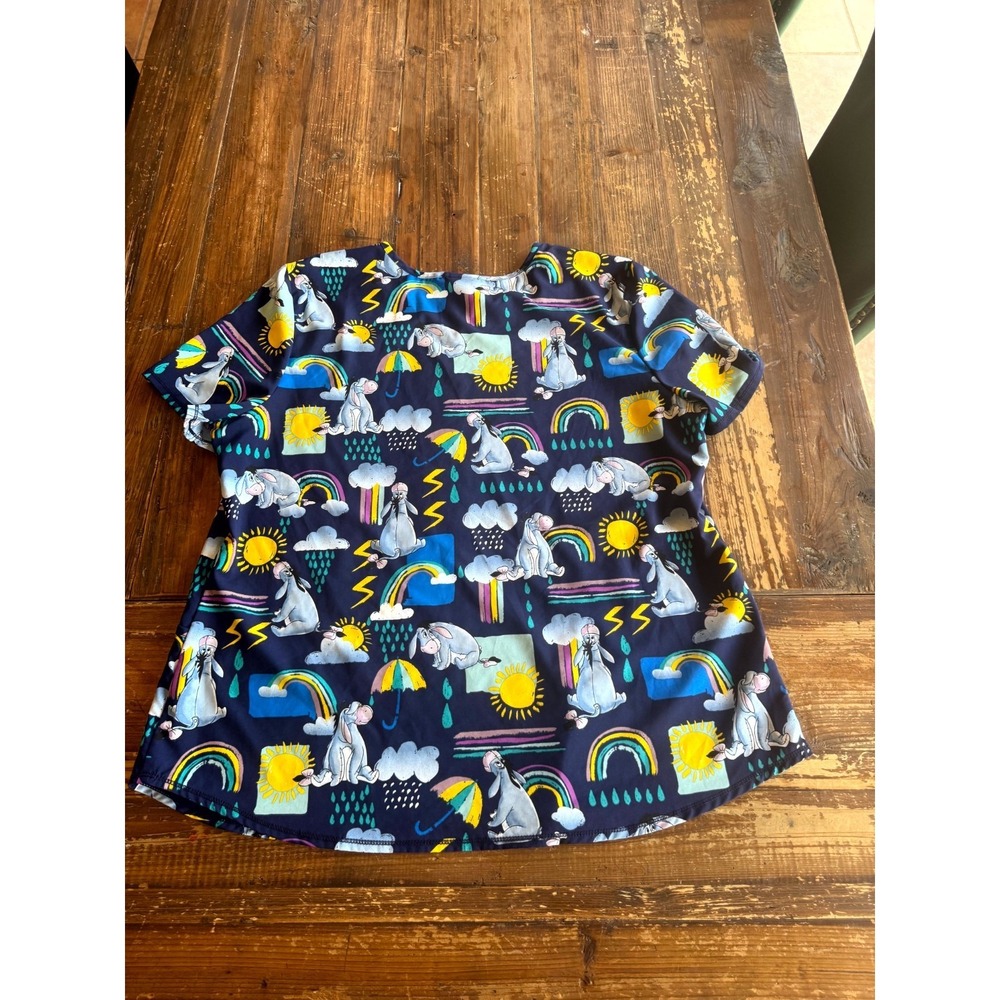 Disney Scrubstar Scrub Top Womens XL Multicolor Eeyore Print V Neck Medical - Picture 7 of 9